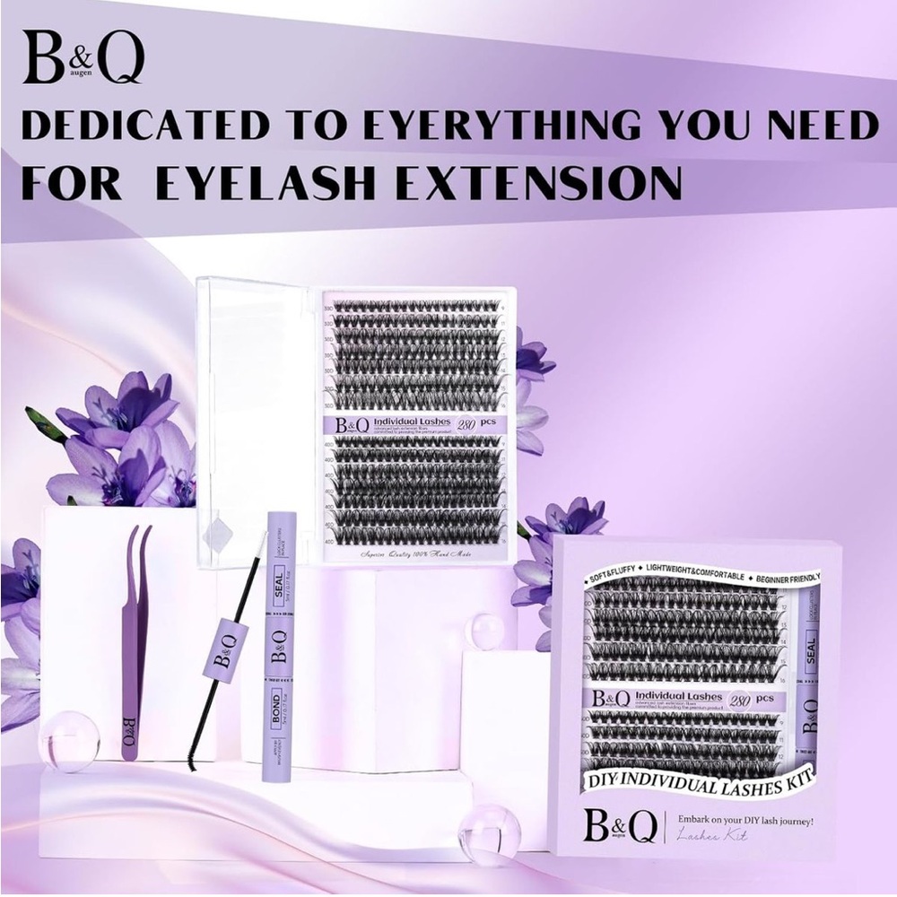 DIY Lash Extension Kit 280pc 40D 50D Clusters D Curl Bond Seal Tweezers NEW - Picture 7 of 7
